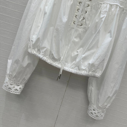 Celine 25 Lace One-shoulder Top White Cotton