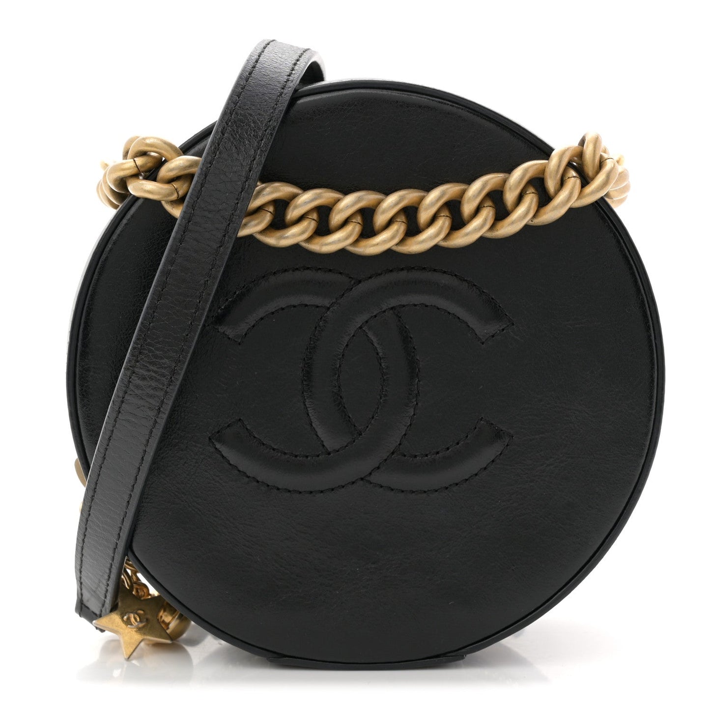 Glazed Calfskin Round As Earth Evening Bag Black