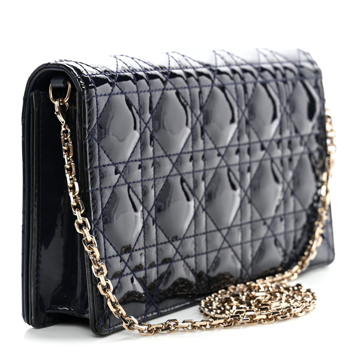 Patent Cannage Lady Dior Clutch Blue