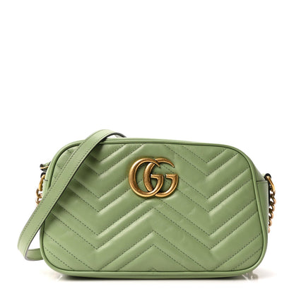 Calfskin Matelasse Small GG Marmont Chain Shoulder Bag Salamander Green
