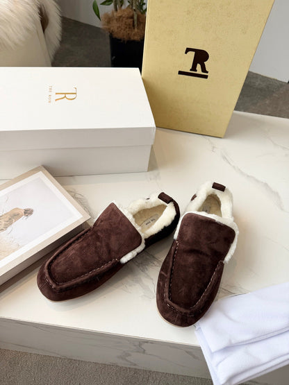 The Row 2025 Autumn/Winter New Slip-on Wool Loafers Brown 576846