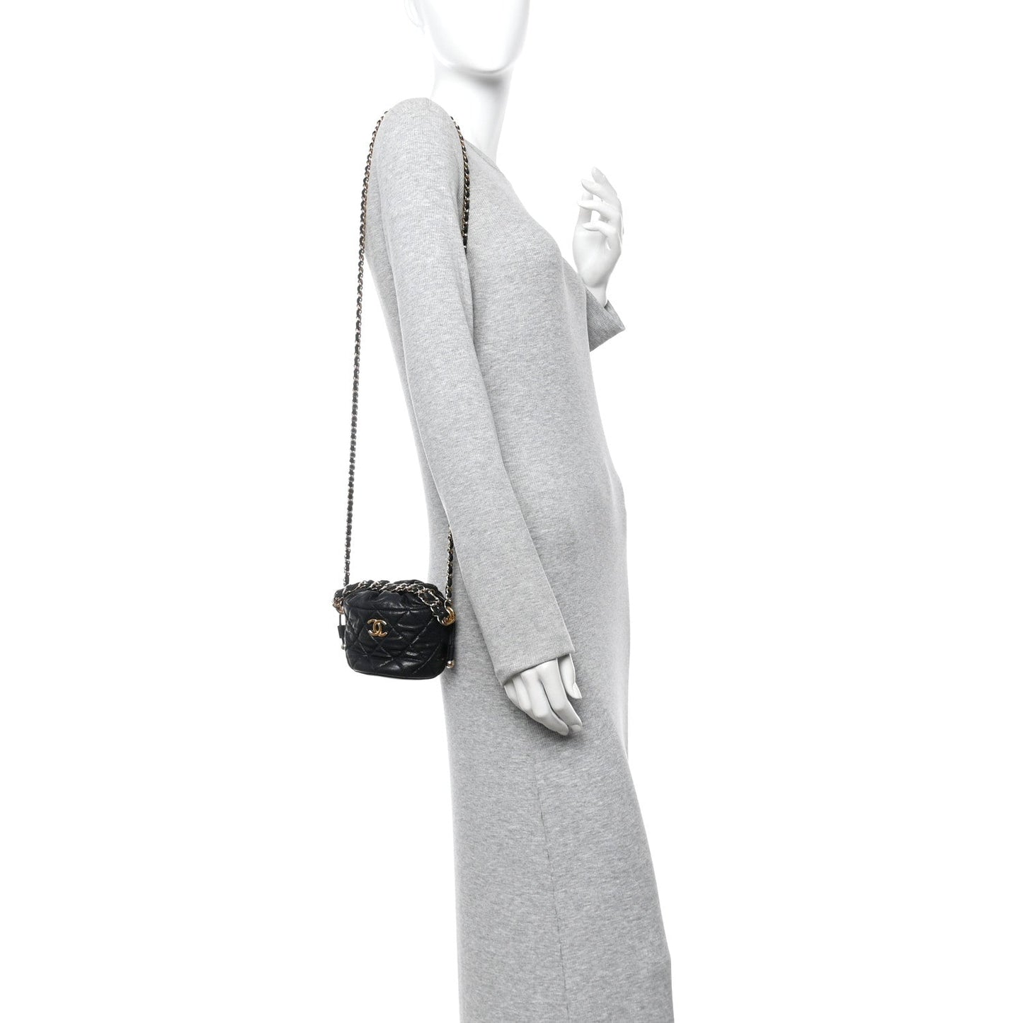 Caviar Quilted Coco First Bucket Clutch With Chain Black