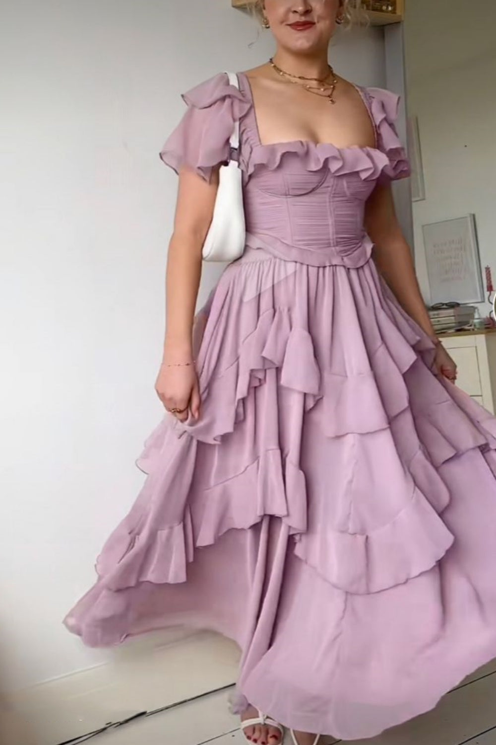 formaldressy-Pink burgundy ruffled long prom dress gh5772