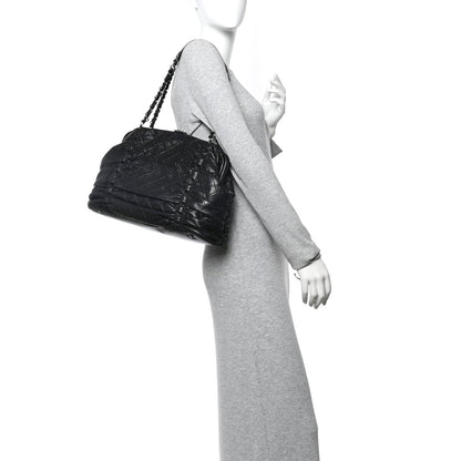 Lambskin Quilted Sharpei Frame Tote Black