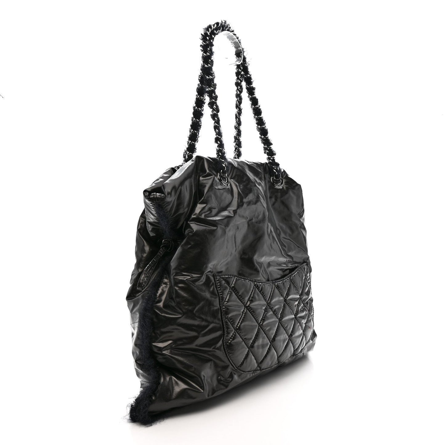 Vinyl Mohair Trimmed CC Bonbons Tote Black