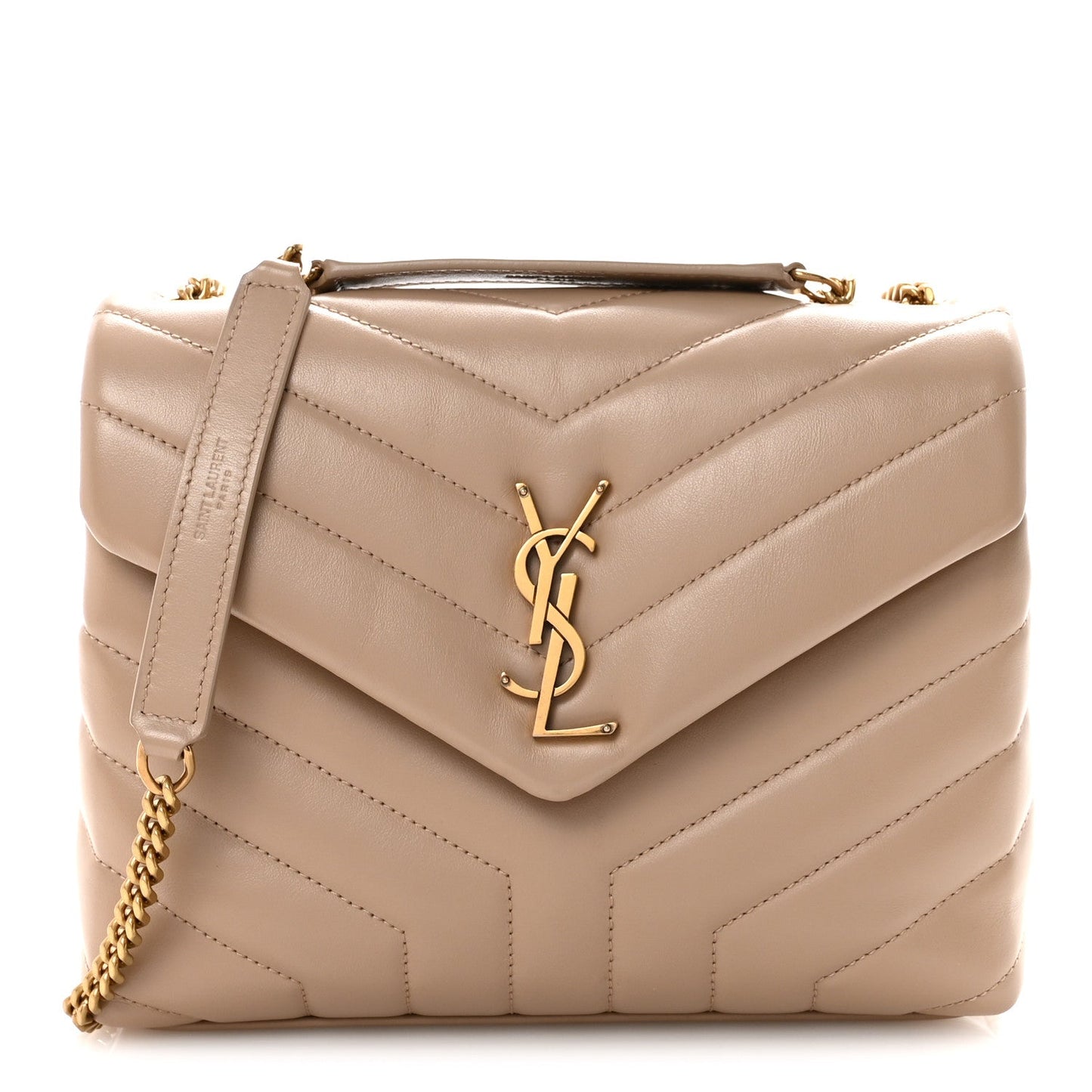 Calfskin Y Quilted Monogram Small Loulou Chain Satchel Dark Beige