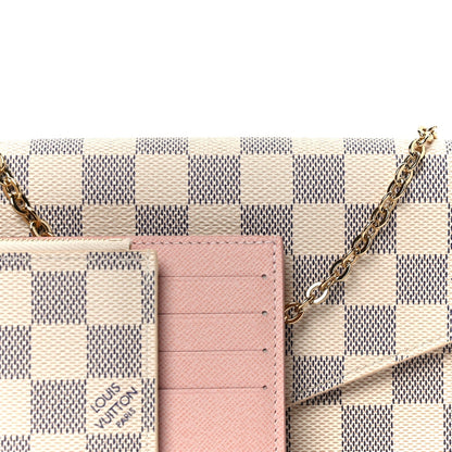Damier Azur Pochette Felicie Chain Wallet Rose Ballerine