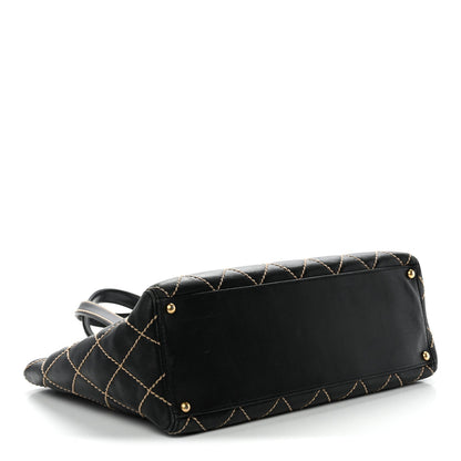 Calfskin Contrast Stitch Surpique Tote Black