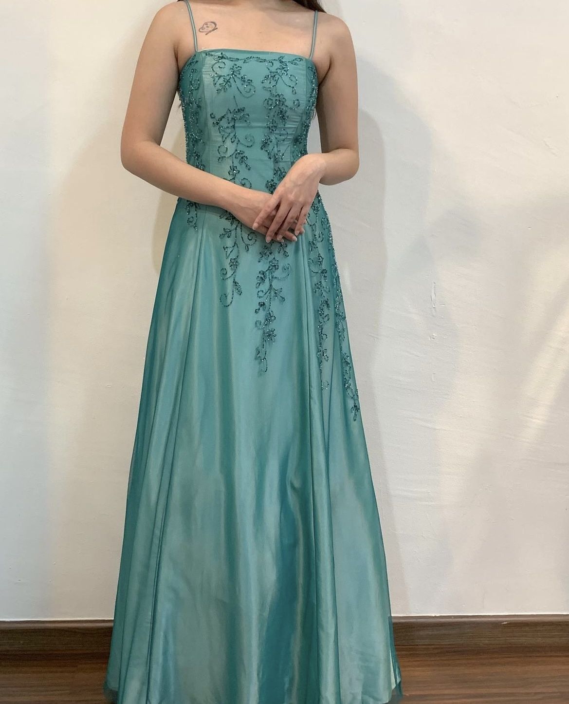 formaldressy--Green exquisite floral beaded fashion long satin prom dress graduation dress gh5524