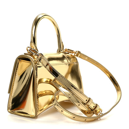 Metallic Calfskin Hourglass Top Handle Bag XS Gold