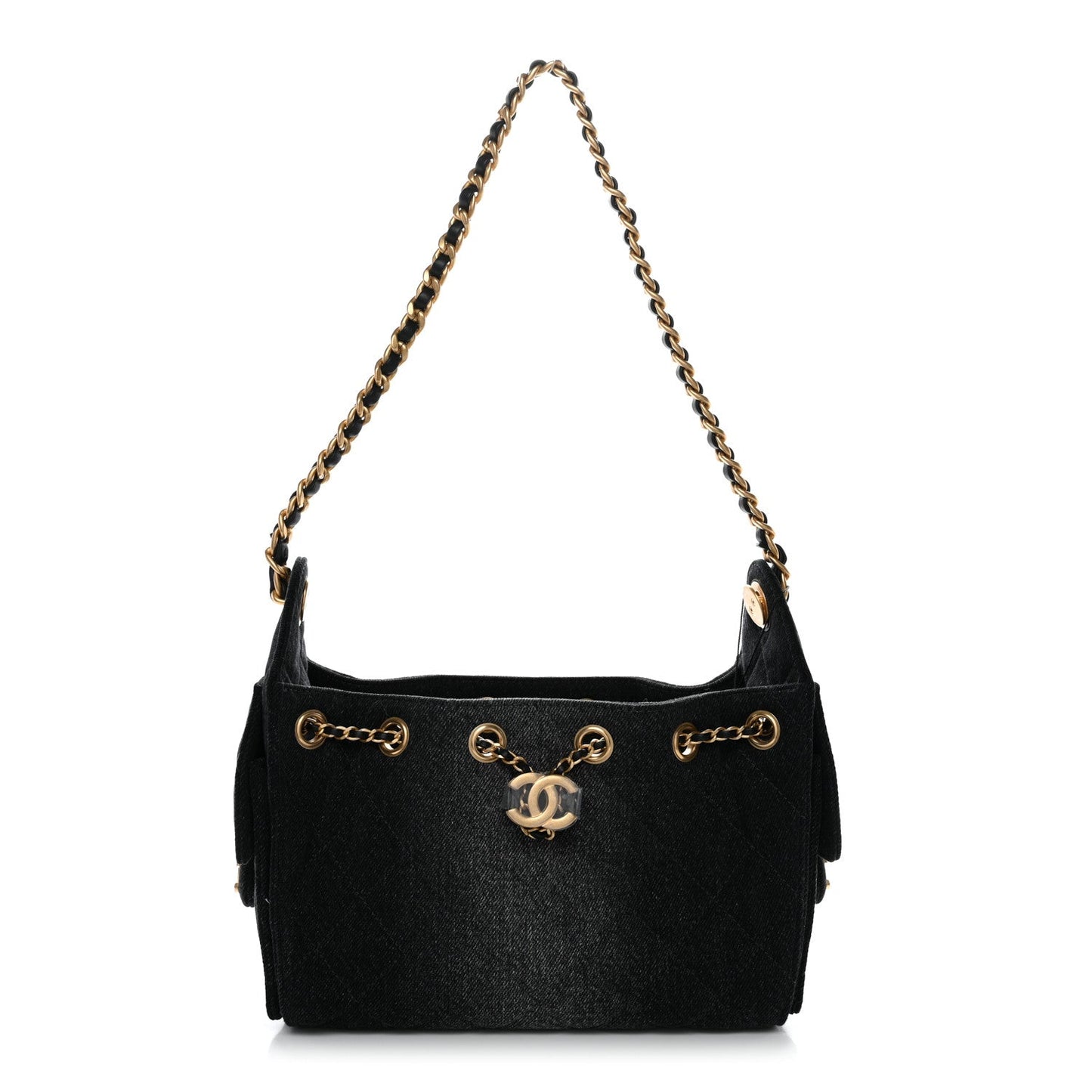 Washed Denim Quilted Mini Chanel 25 Handbag Black