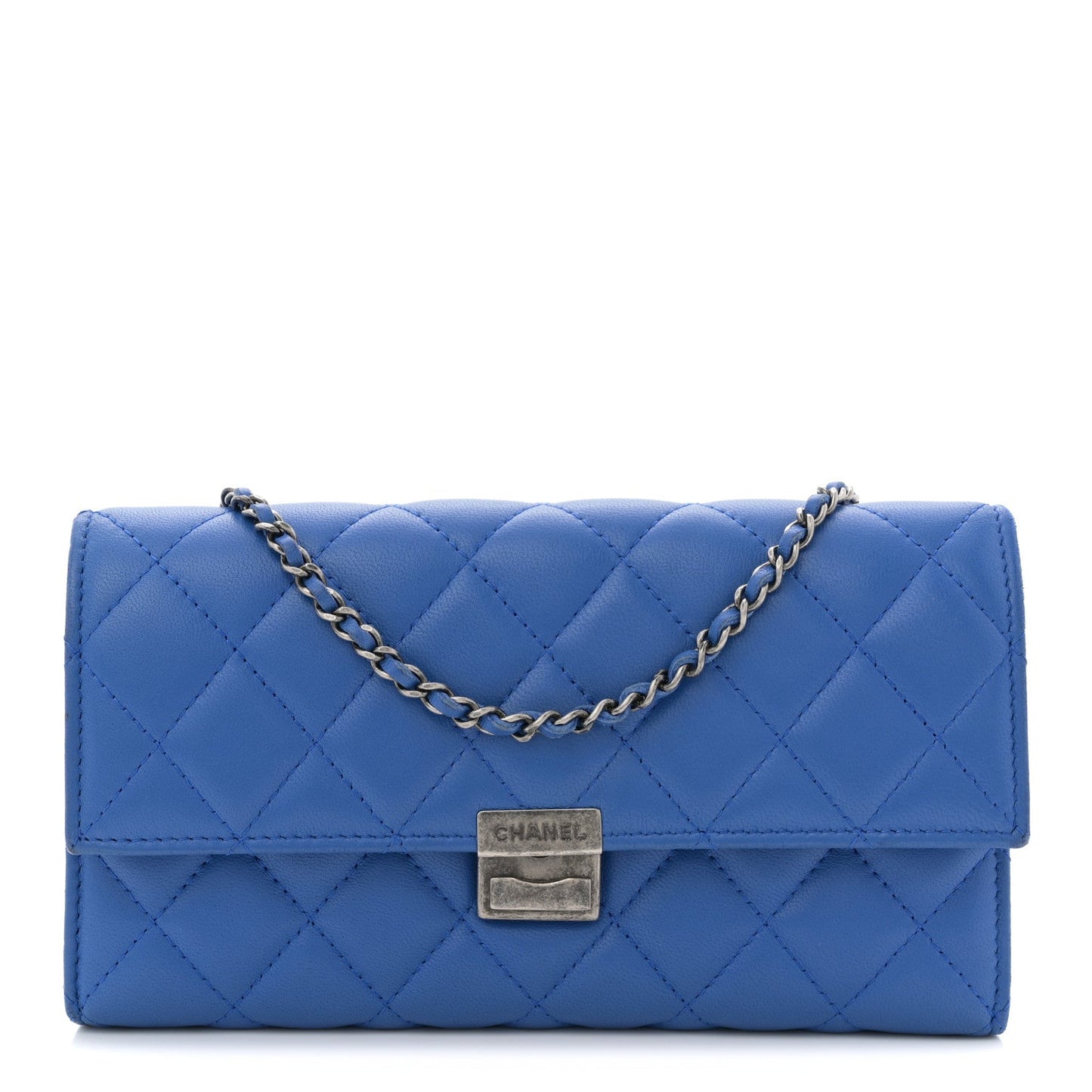 Lambskin Quilted Clutch with Chain Blue