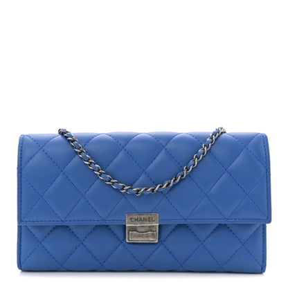 Lambskin Quilted Clutch with Chain Blue