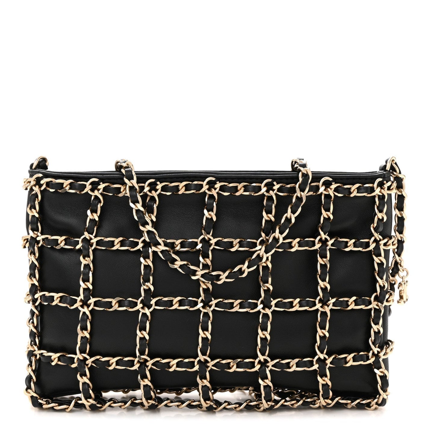 Lambskin Chain Frame Shoulder Bag Black