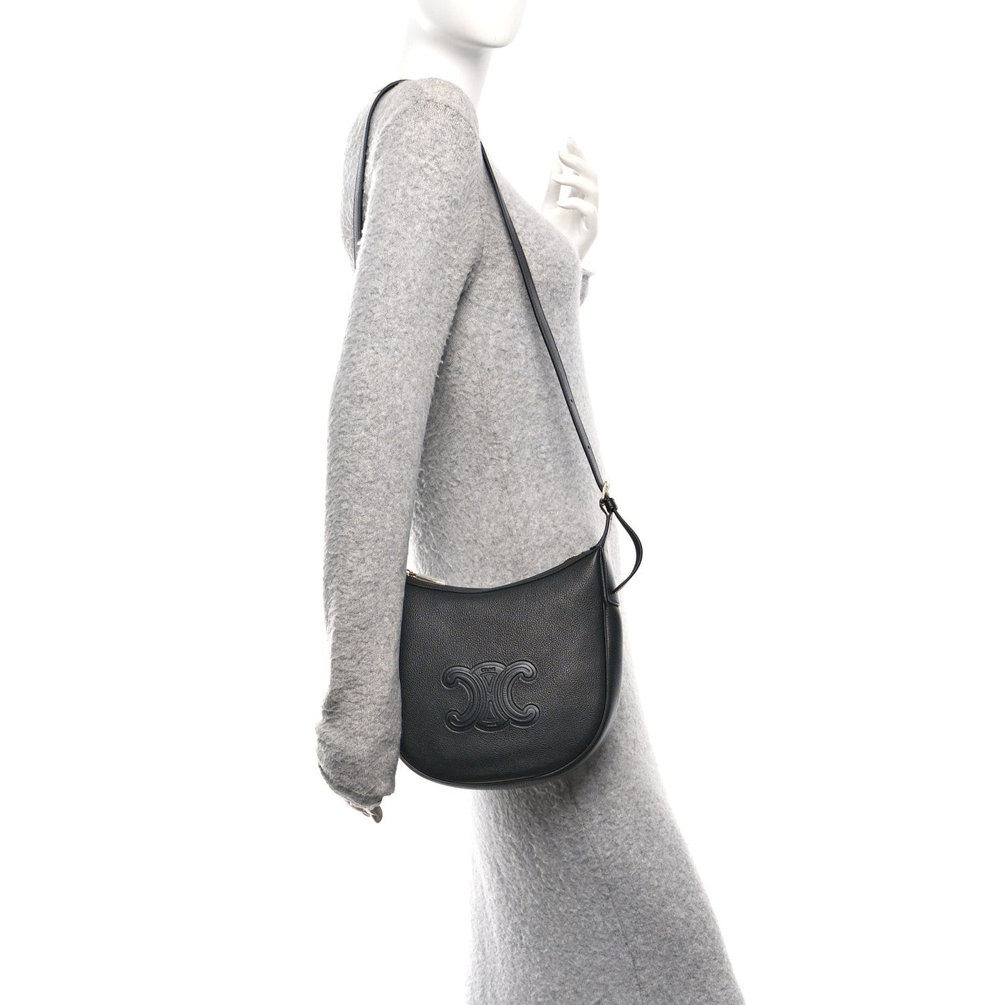 Supple Calfskin Cuir Triomphe Small Heloise Shoulder Bag Black