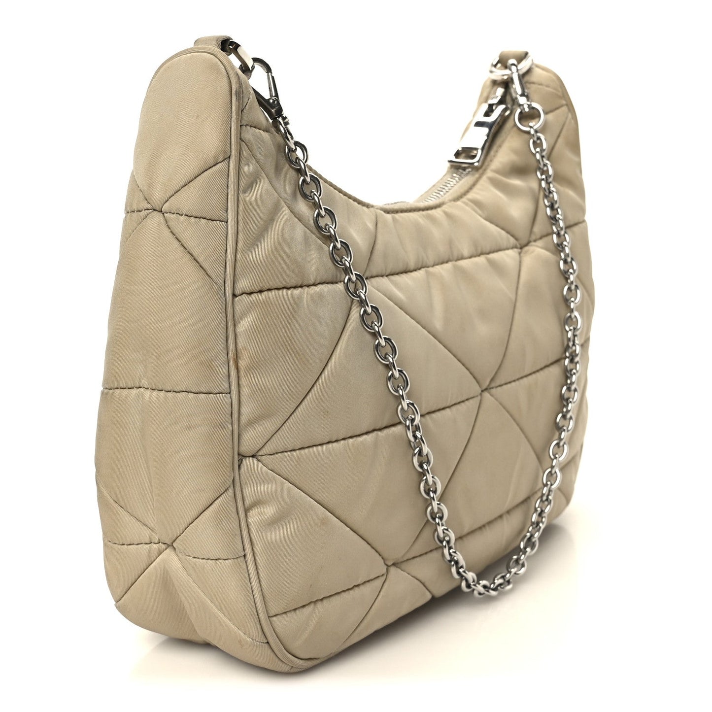 Re-Nylon Triangle Quilted Padded Patchwork System Shoulder Bag Deserto