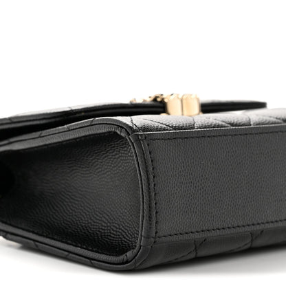Caviar Quilted Double Chain Top Handle Flap With Chain Black