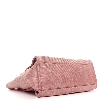 Woven Straw Raffia Medium Deauville Tote Pink White