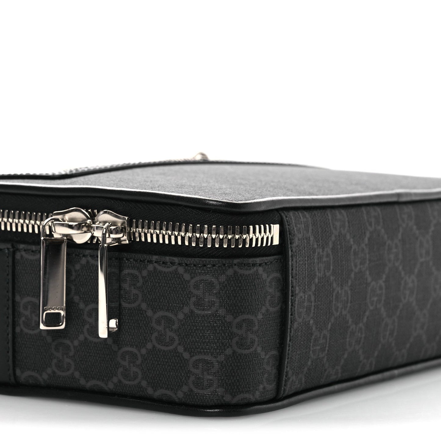 GG Supreme Monogram Calfskin Web Medium Crossbody Bag Black Grey