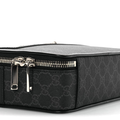 GG Supreme Monogram Calfskin Web Medium Crossbody Bag Black Grey