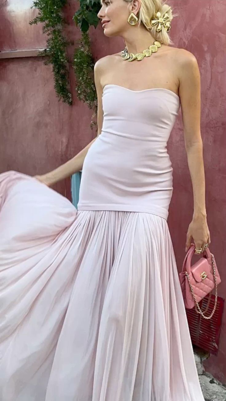 formaldressy-Pink Tube Top Fashionable And Comfortable Dress Long Basic Dress gh5858
