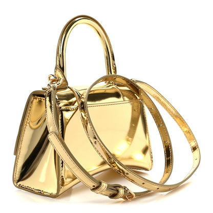 Mirror Calfskin Hourglass Top Handle Bag XS Gold