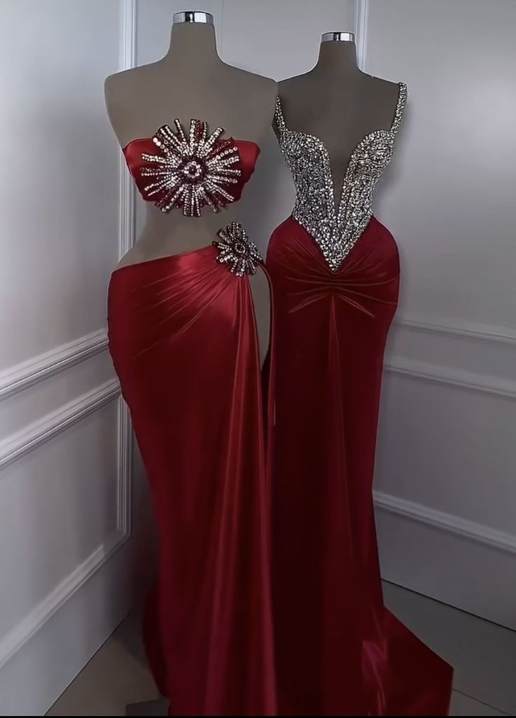 formaldressy-Red beaded dress sexy elegant dress prom dresses party dress satin gh5143