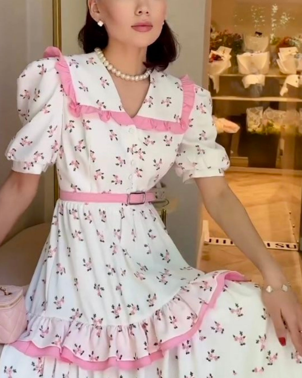formaldressy-Pink Short-Sleeved Holiday Dress gh5934