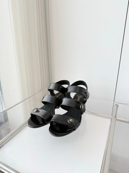 Chanel 26 Turnlock 40 Black Sandal Heels in Lambskin 597403