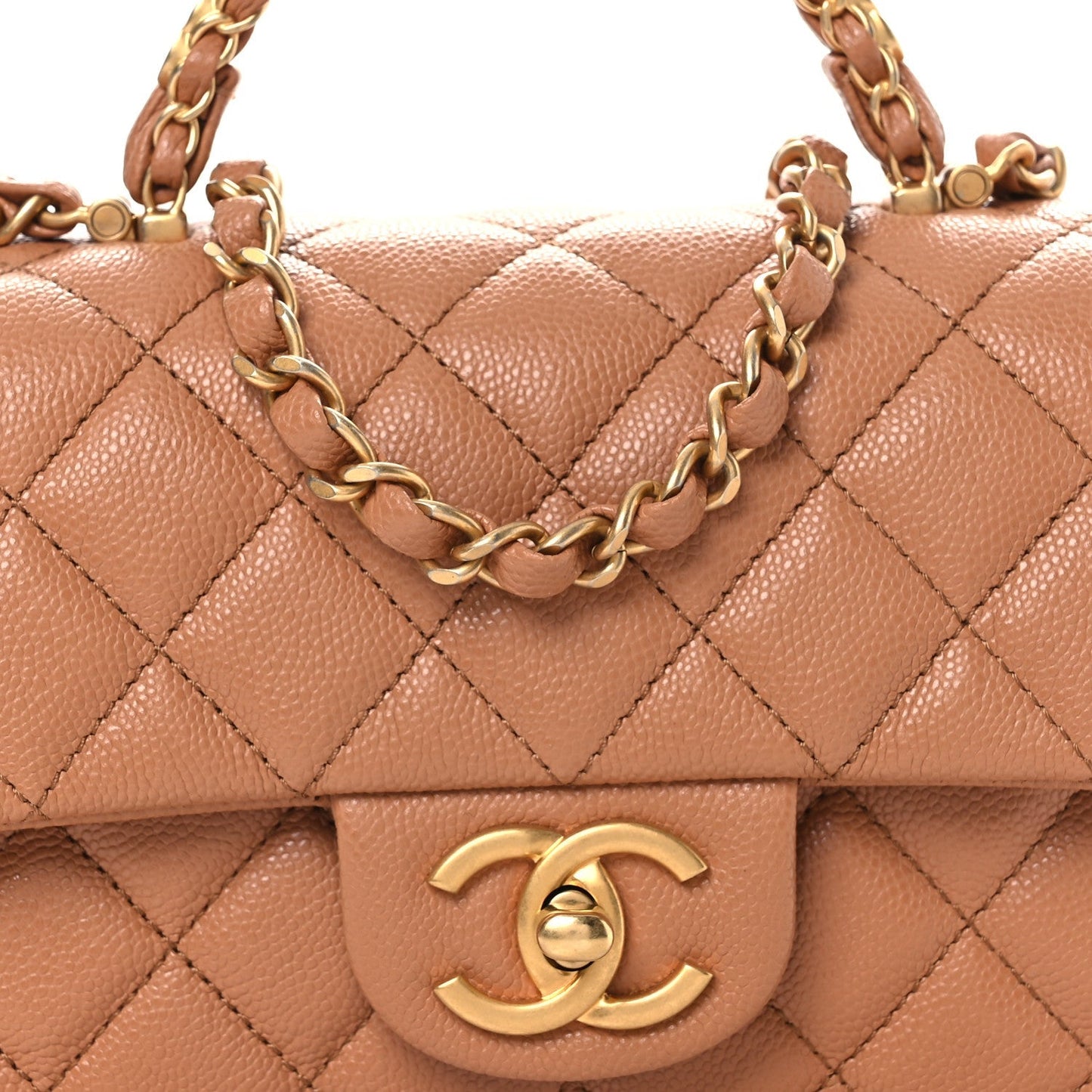 Caviar Quilted Mini Handy CC Flap Camel