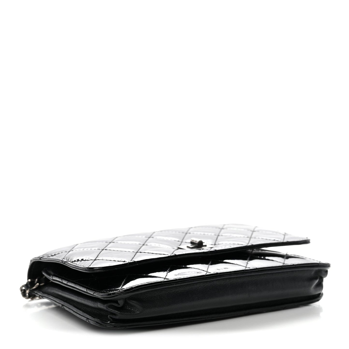 Distressed Patent Calfskin Quilted Reissue Wallet On Chain WOC Black