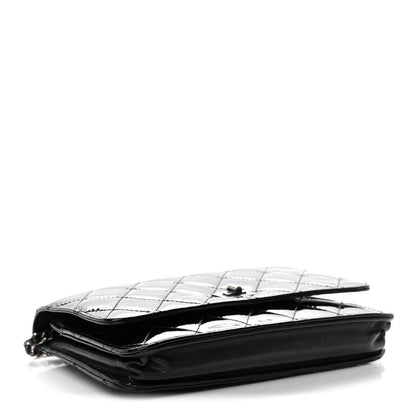 Distressed Patent Calfskin Quilted Reissue Wallet On Chain WOC Black