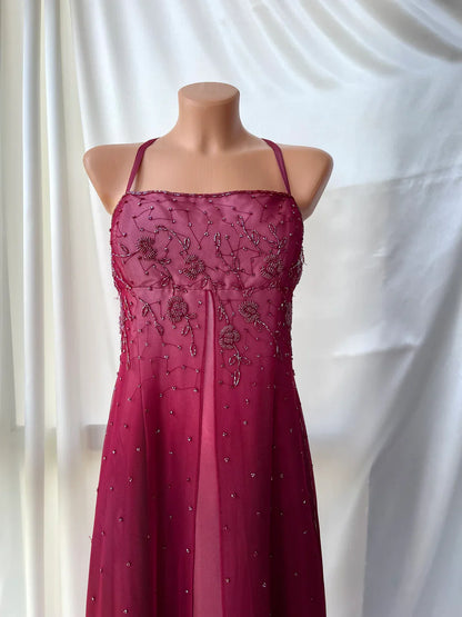 formaldressy--Red exquisite floral beaded fashion long tulle prom dress graduation dress gh5521