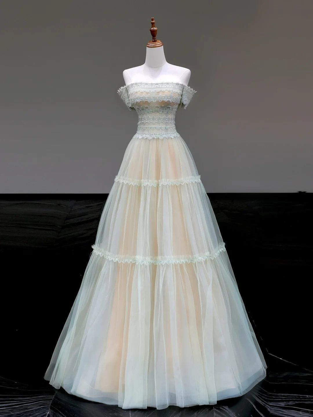 formaldressy-Mint green elegant lace long tulle prom dress evening dress party dress gh5124