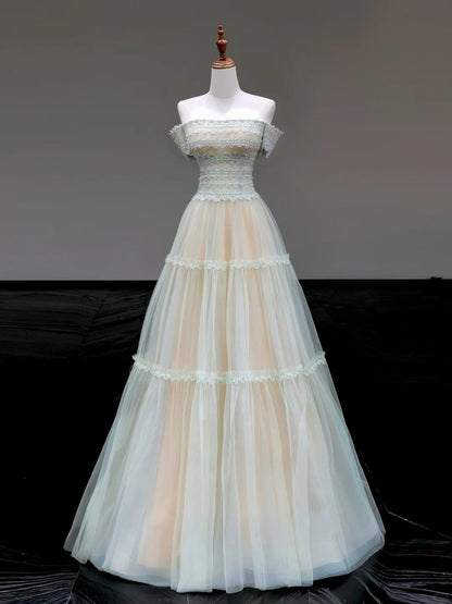 formaldressy-Mint green elegant lace long tulle prom dress evening dress party dress gh5124