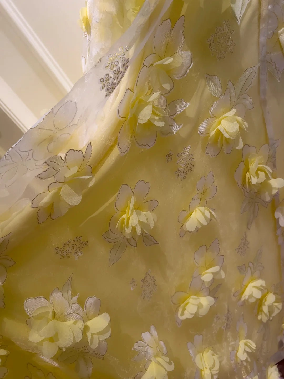 formaldressy--Yellow floral long chiffon prom dress gh5579