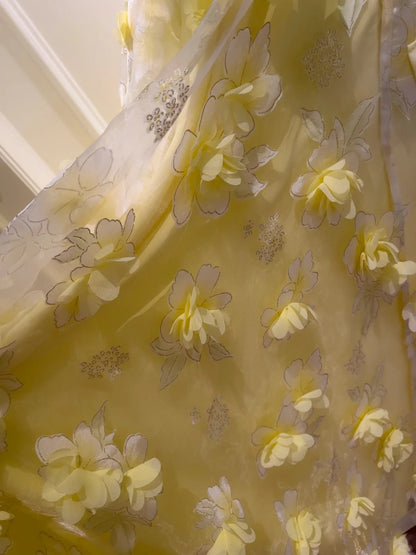 formaldressy--Yellow floral long chiffon prom dress gh5579