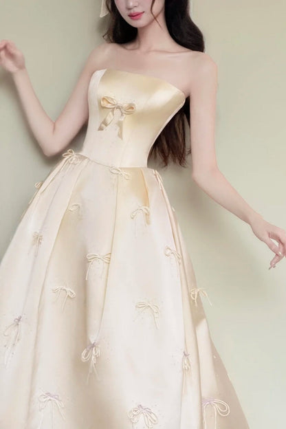 formaldressy-Sweet Bow Exquisite Beaded Long Satin Belle Princess Ball Gown Evening Dress Graduation Dress gh5978