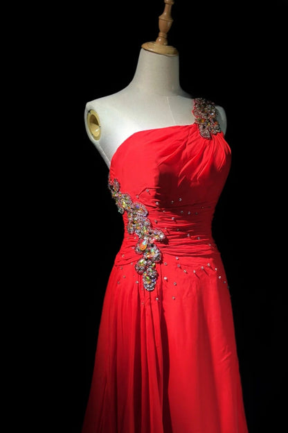 formaldressy-Glamorous Shiny Red Crystal One Shoulder Prom Dress gh5849
