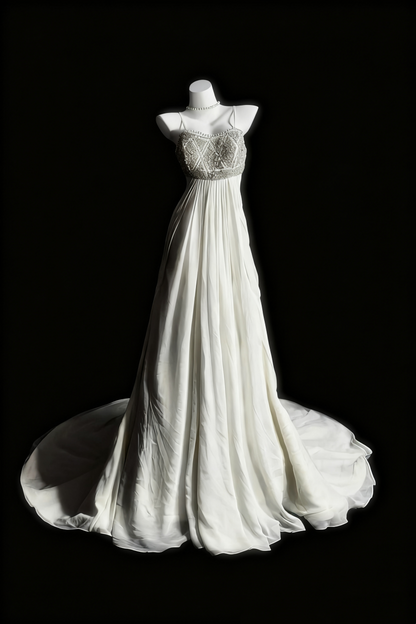 formaldressy-White, Delicately Beaded, Long Tulle Wedding Dress gh6286