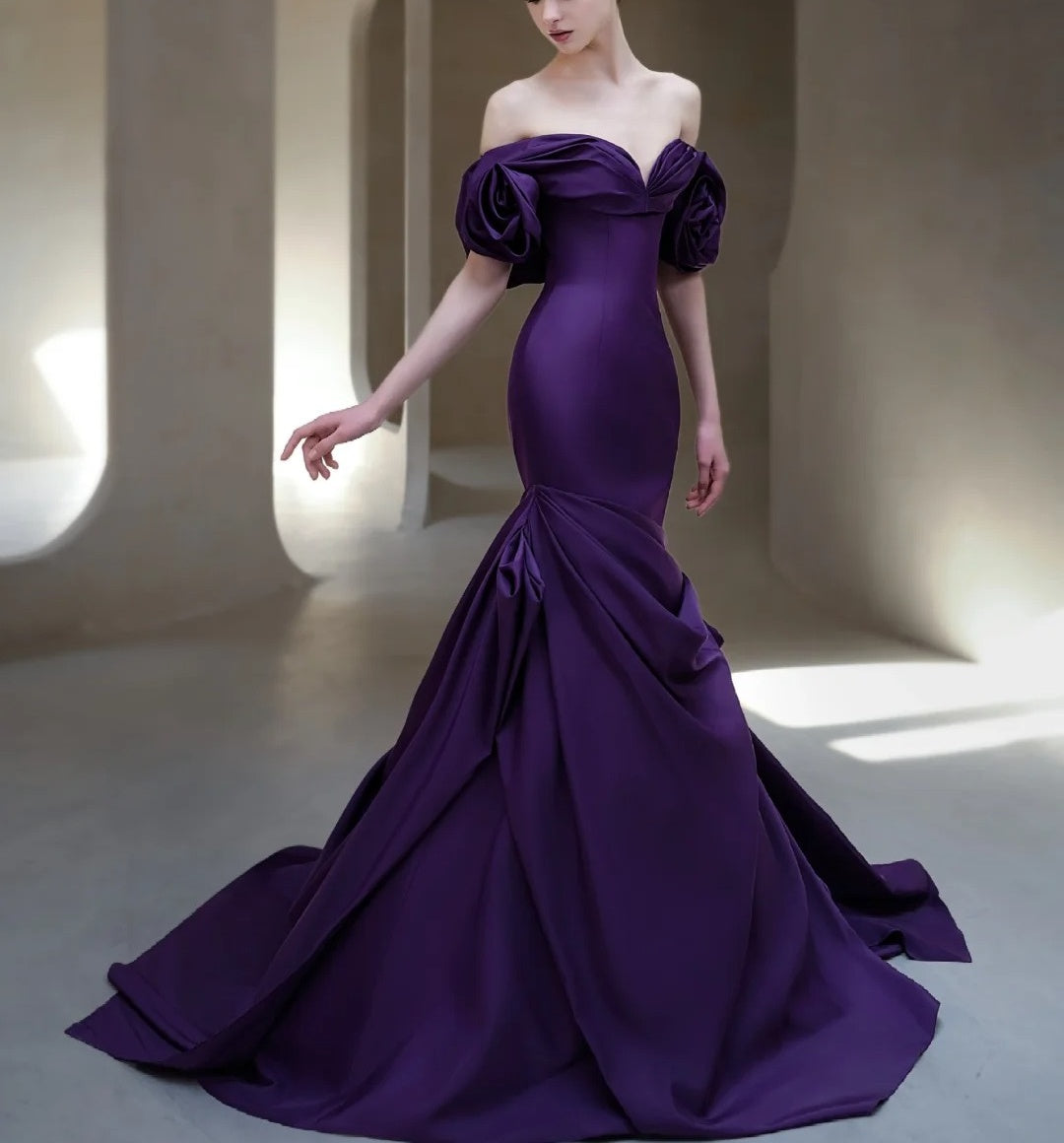 formaldressy-Purple Elegant Long Satin Train Prom Dress gh6236
