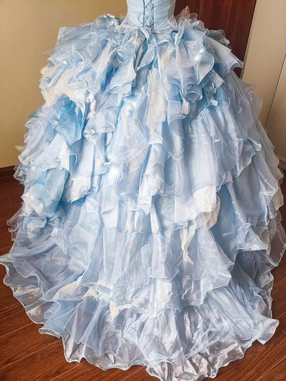 formaldressy-Blue Floral Tulle Floor-Length Ball Gown gh5299