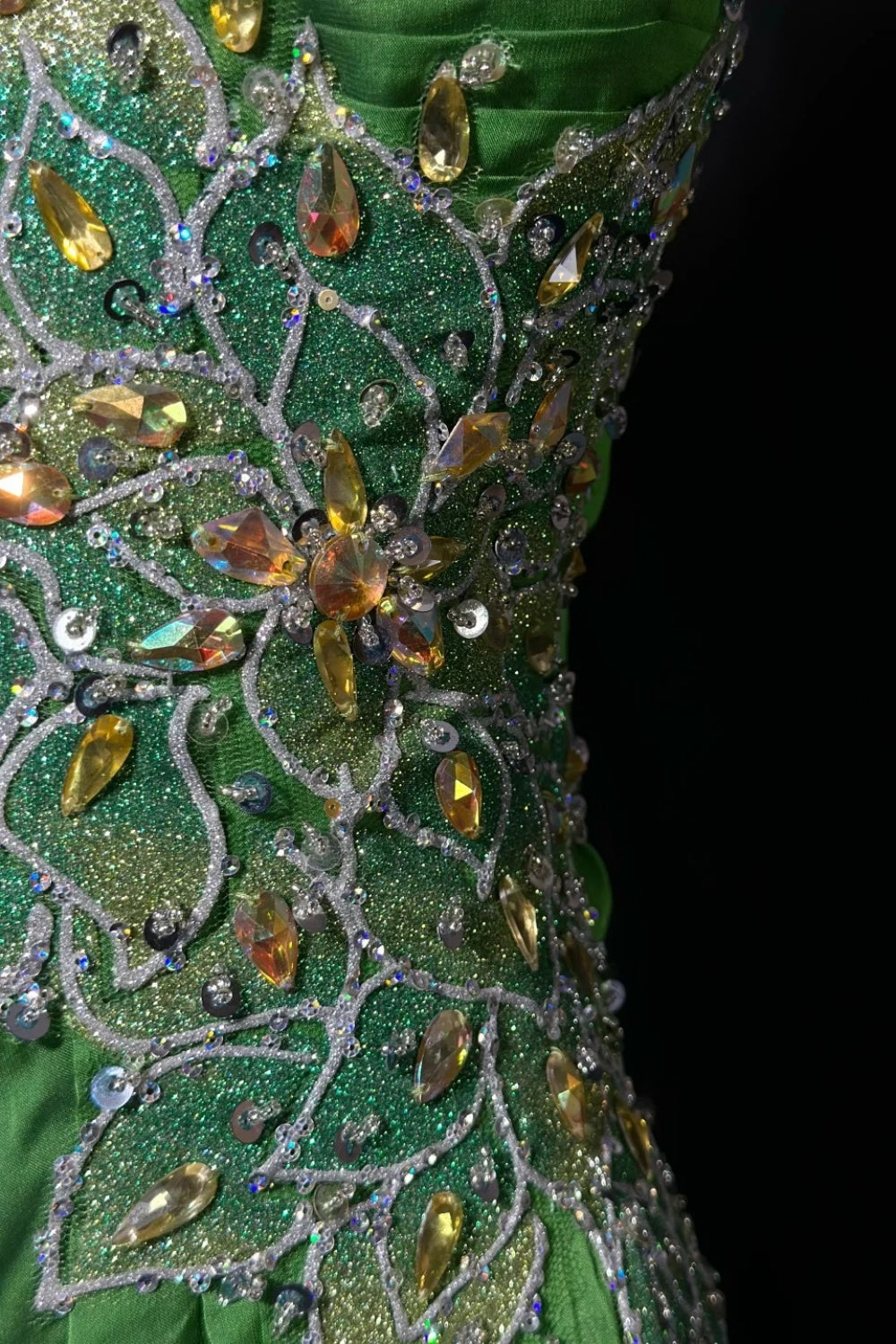 formaldressy-Fairy - Like Forest Green Crystal Floral Evening Dress gh5848