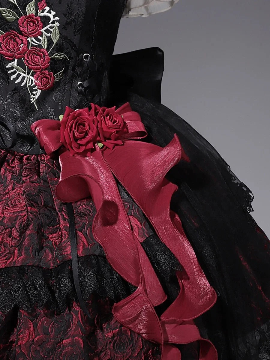 formaldressy-Black red floral tulle lace short homecoming dress birthday dress gh5346