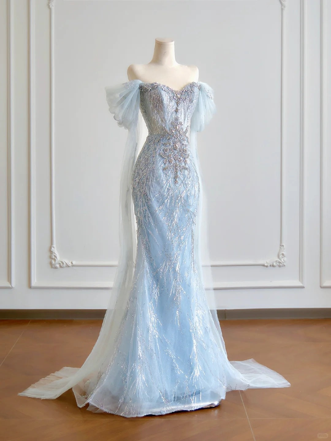 formaldressy--Blue gorgeous exquisite beaded long tulle prom dress gh5485