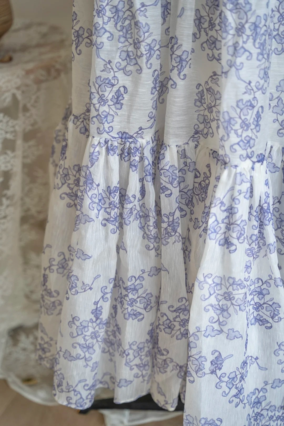formaldressy- Vintage Blue-White Floral Square Neck Spaghetti Strap Long Style Evening Gown gh6036