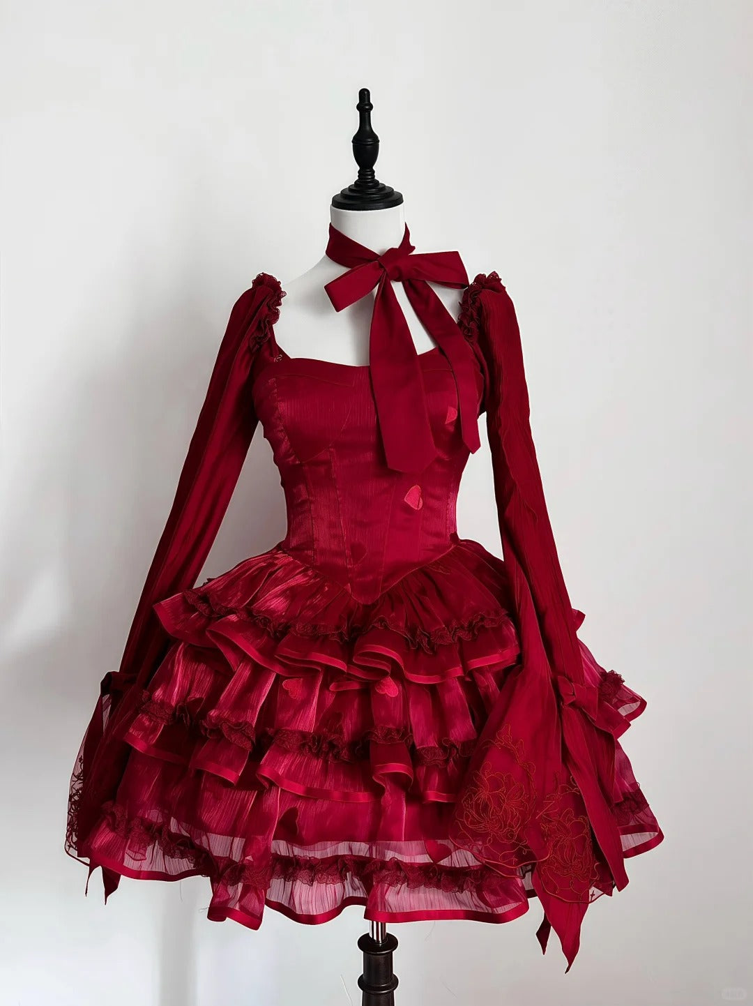 formaldressy-Red Princess Long Sleeve Lace Fashion Short Tulle Homecoming Dress Birthday Party Dress gh5417