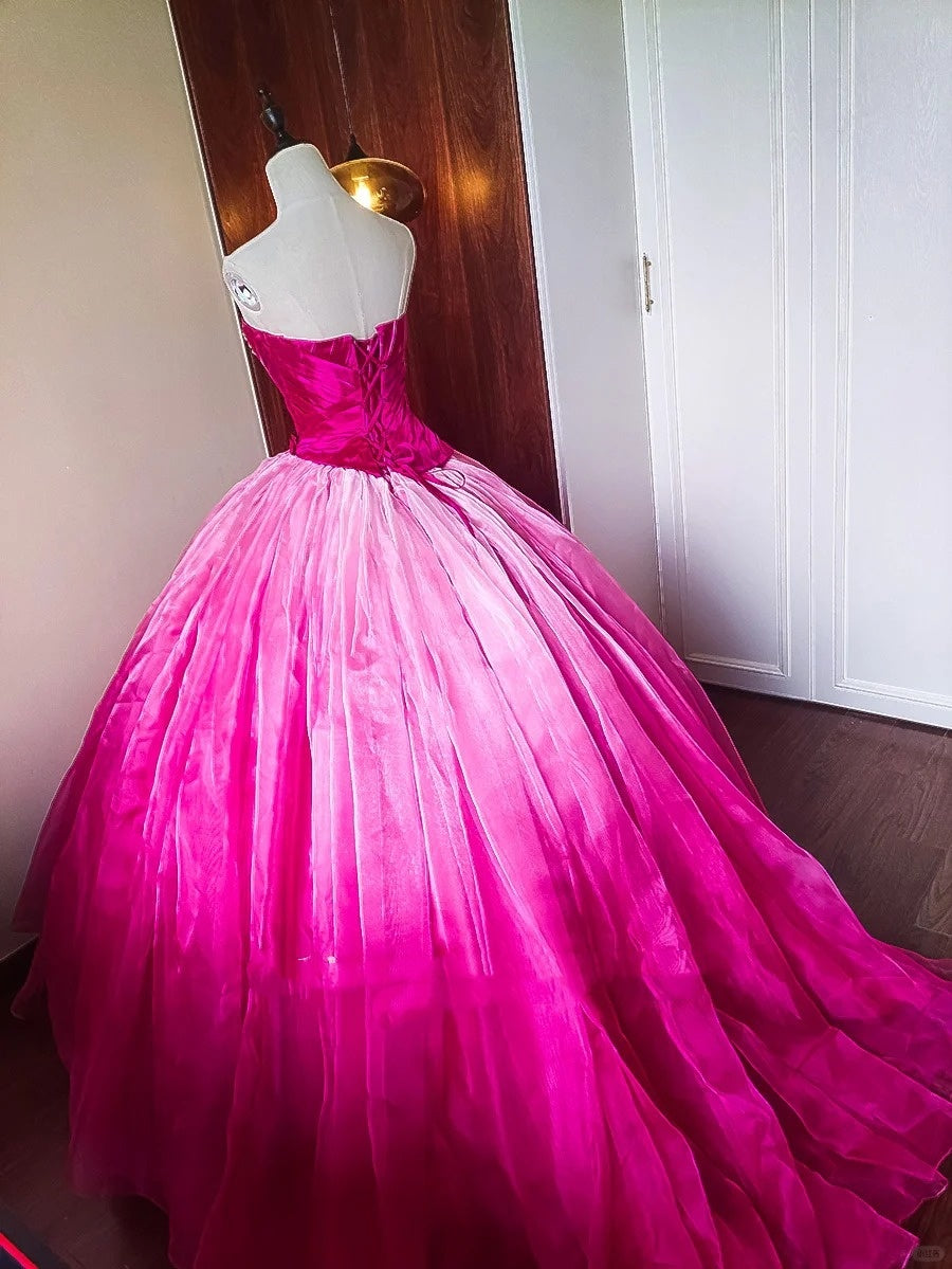 formaldressy-Pink Fashion Beaded Ombre Long Tulle Floor-Length Ball Gown gh5301