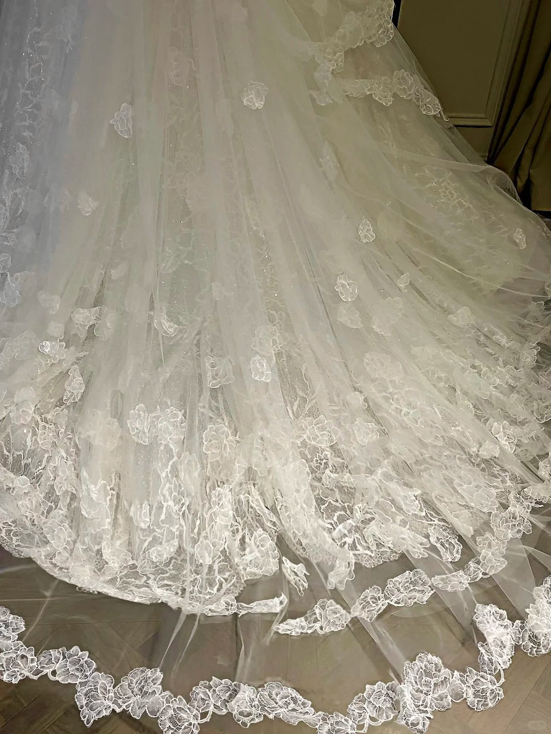 formaldressy-White floral lace long elegant tulle wedding prom dress gh5436