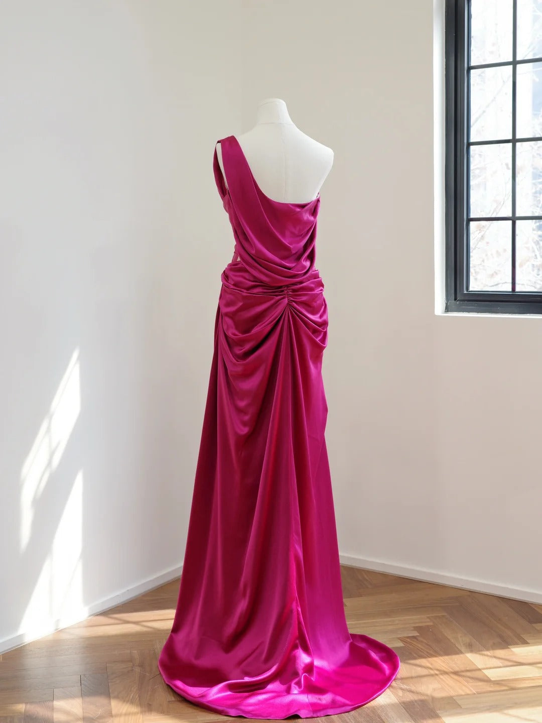 formaldressy-Dark pink stylish and elegant long satin Prom dress evening dress gh5065